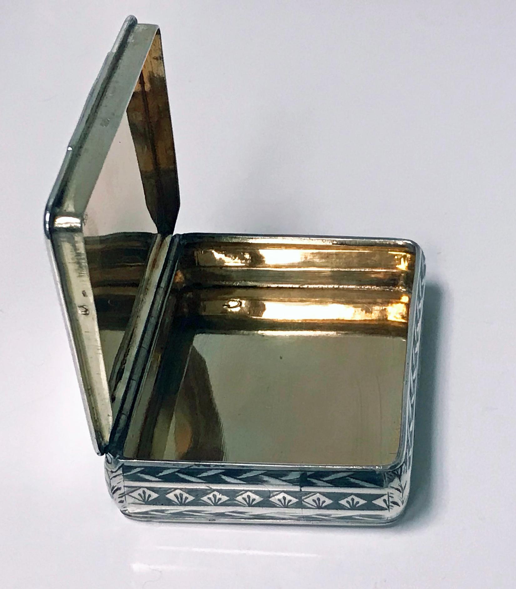 19th Century Russian Silver Niello Snuff Box, Nikolaì Lukich Dubrovin, 1824