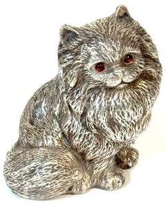 Russian Silver Persian Cat Sculpture, Soviet Period, 88 Zolotnik, Marked "S.W."
