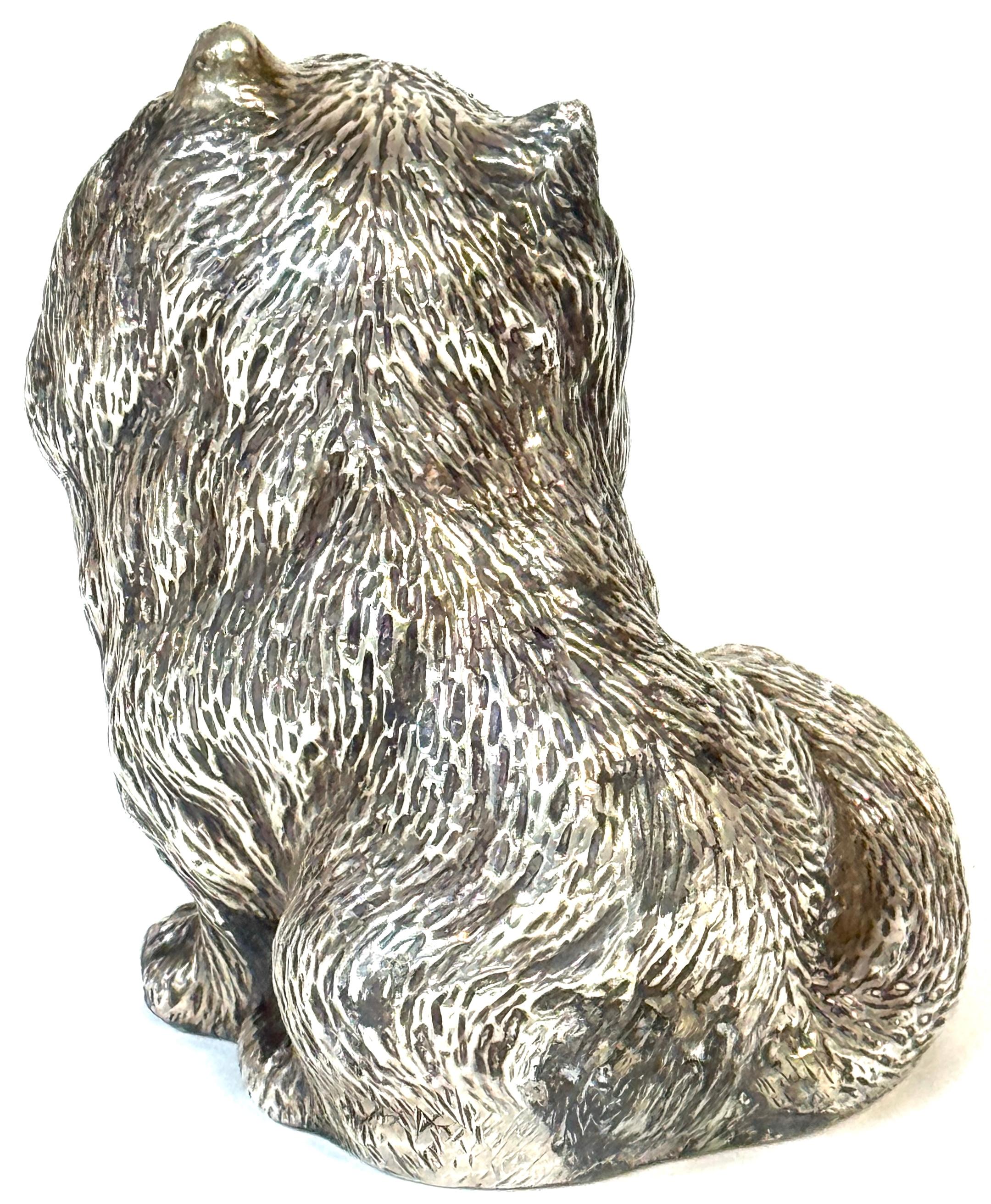 Argent sterling Sculpture russe en argent représentant un chat persan, période soviétique, 88 Zolotnik, marquée 