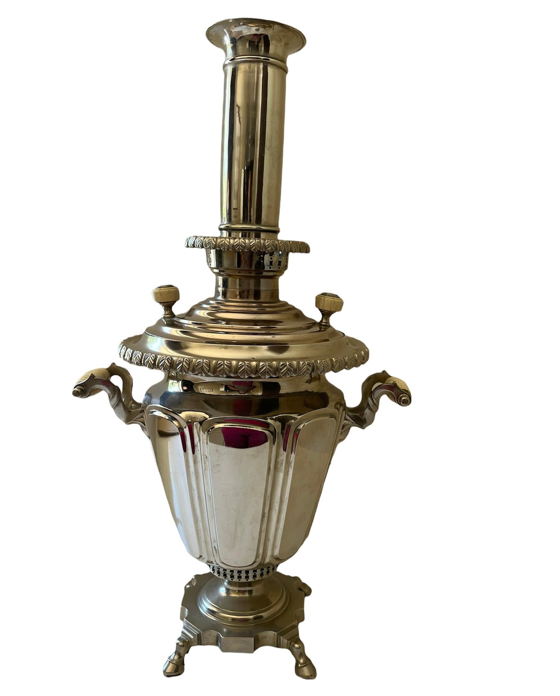 Russian Silver Plate Samovar with Tray Set  In Good Condition For Sale In Beverly Hills, CA