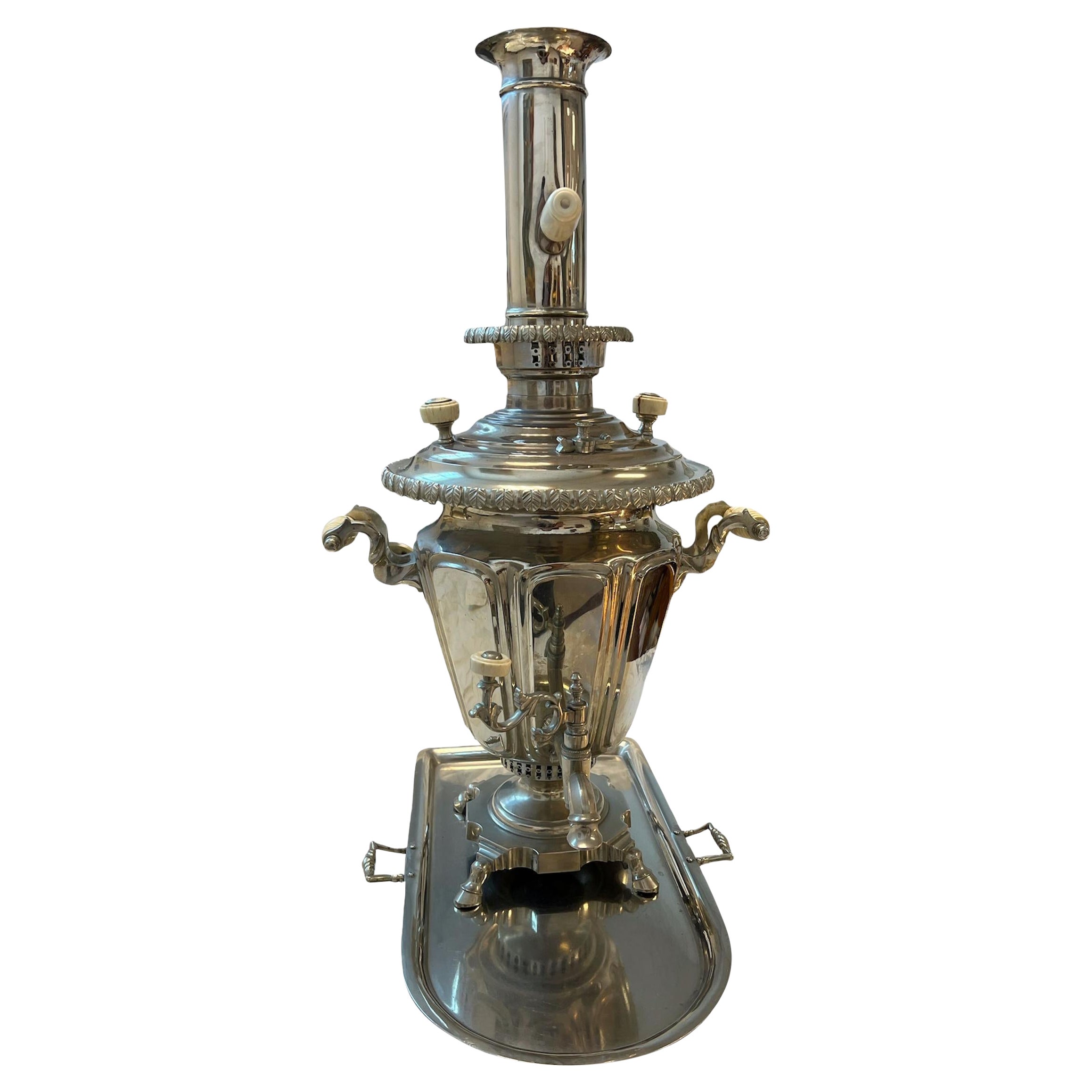 Russian Silver Plate Samovar with Tray Set