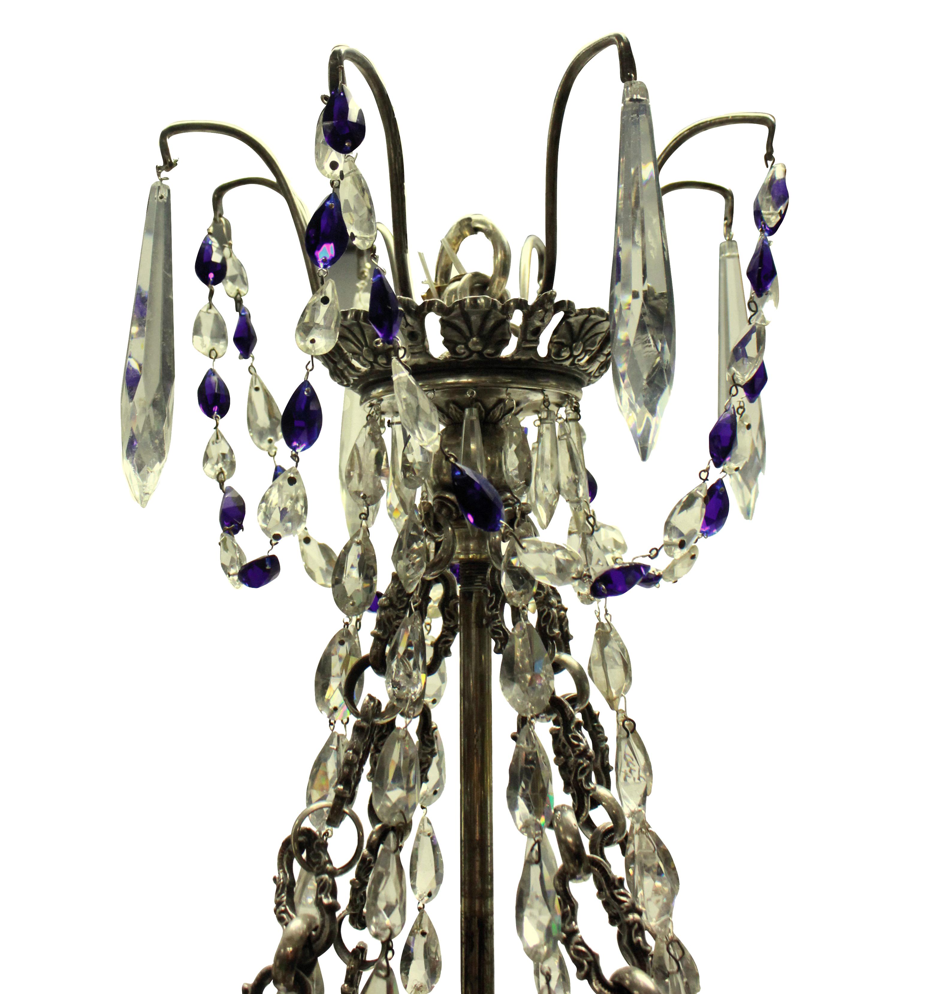 19th Century Russian Silver Plated and Blue Glass Chandelier