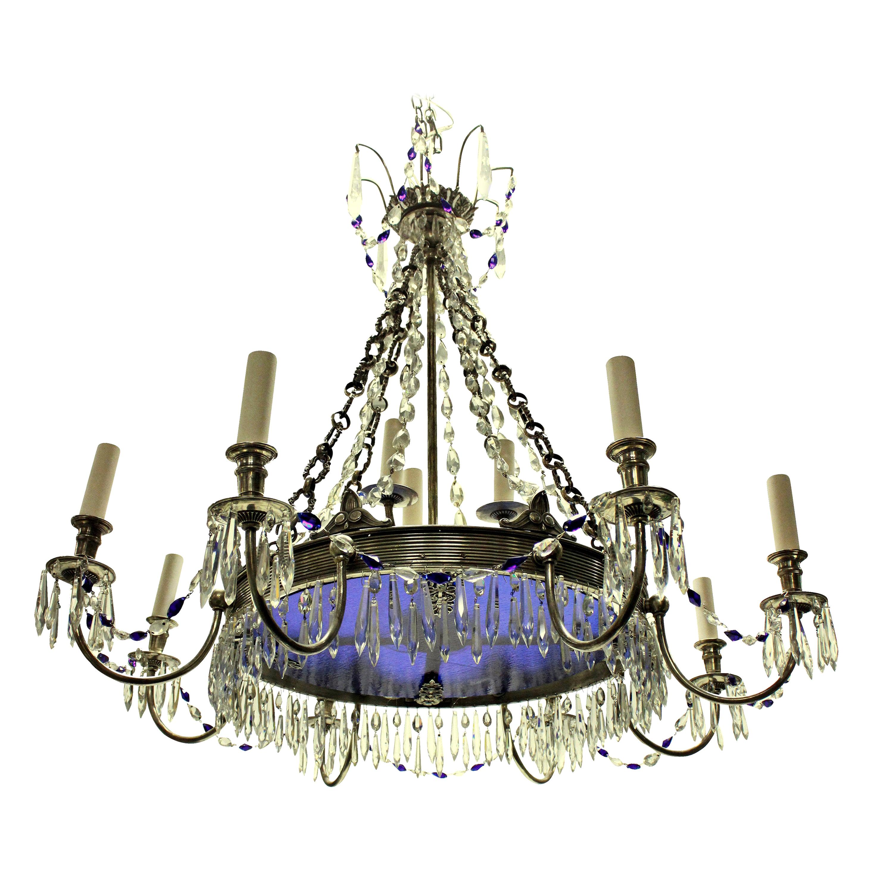 Russian Silver Plated and Blue Glass Chandelier