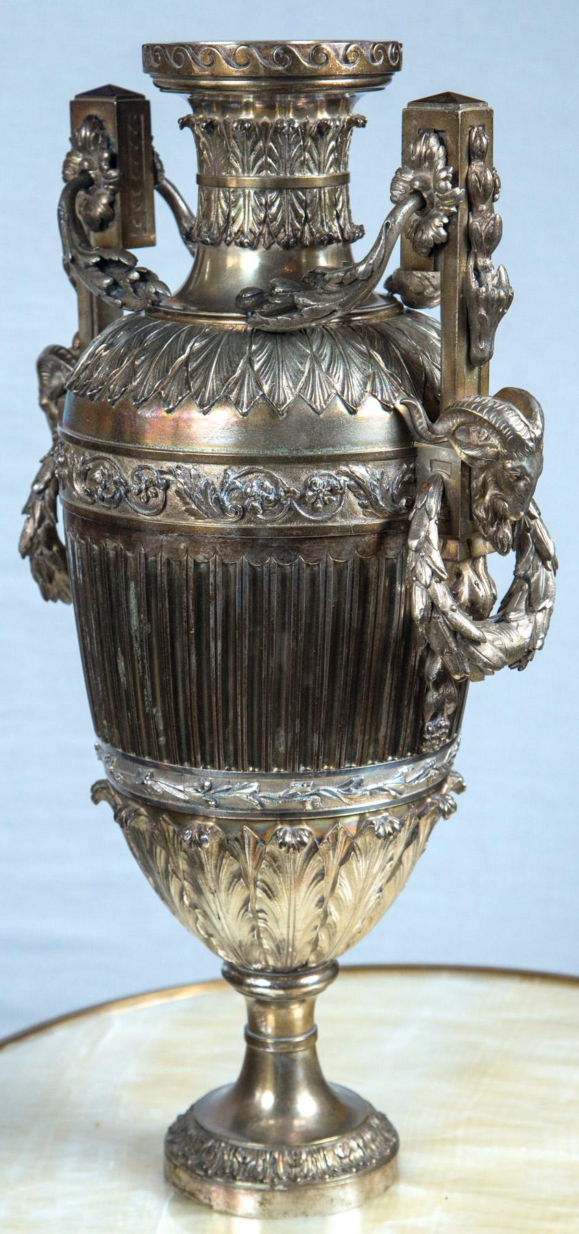 Neoclassical Probably Russian Silver Plated Bronze Urn For Sale