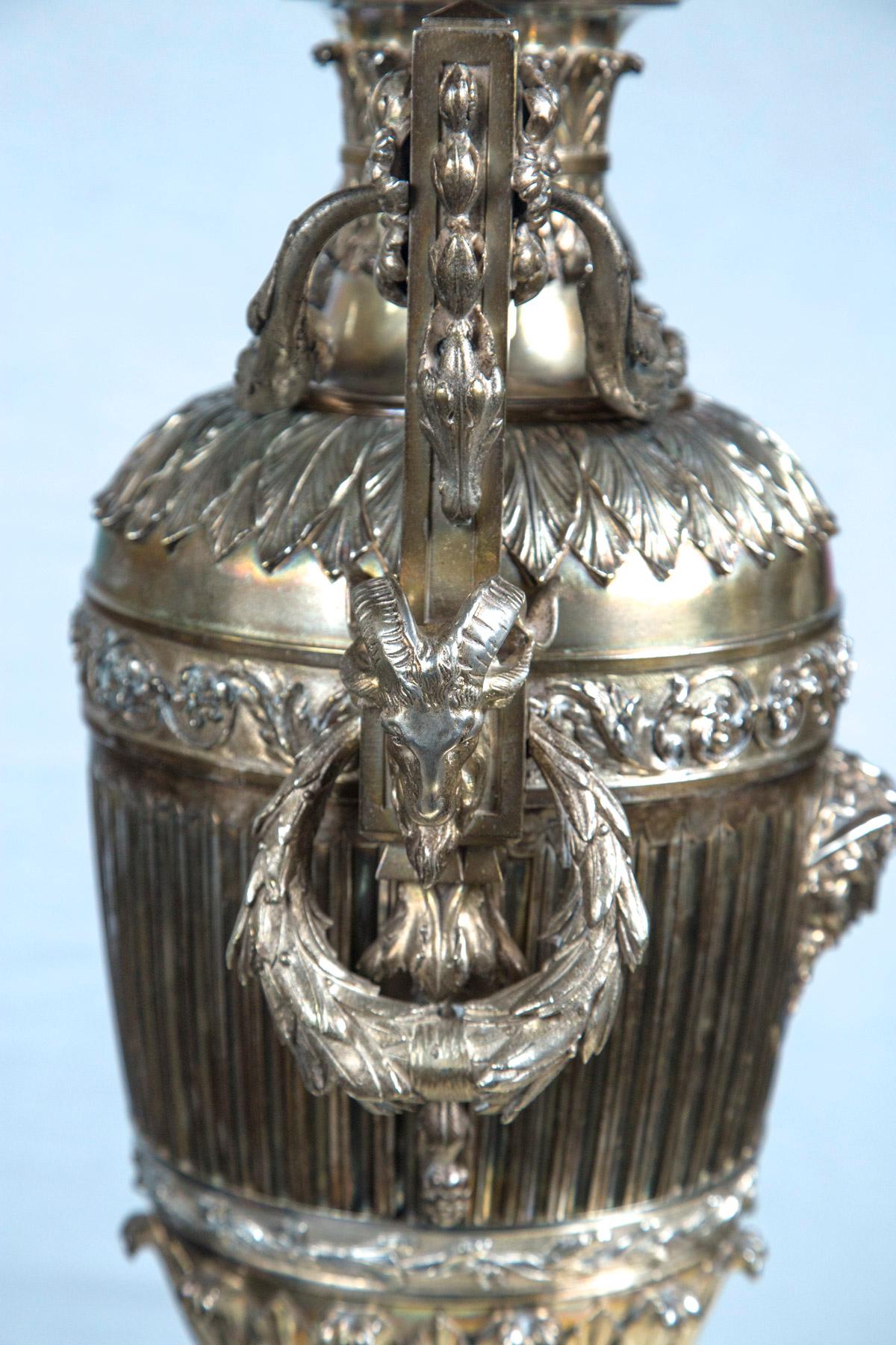 Silvered Probably Russian Silver Plated Bronze Urn For Sale