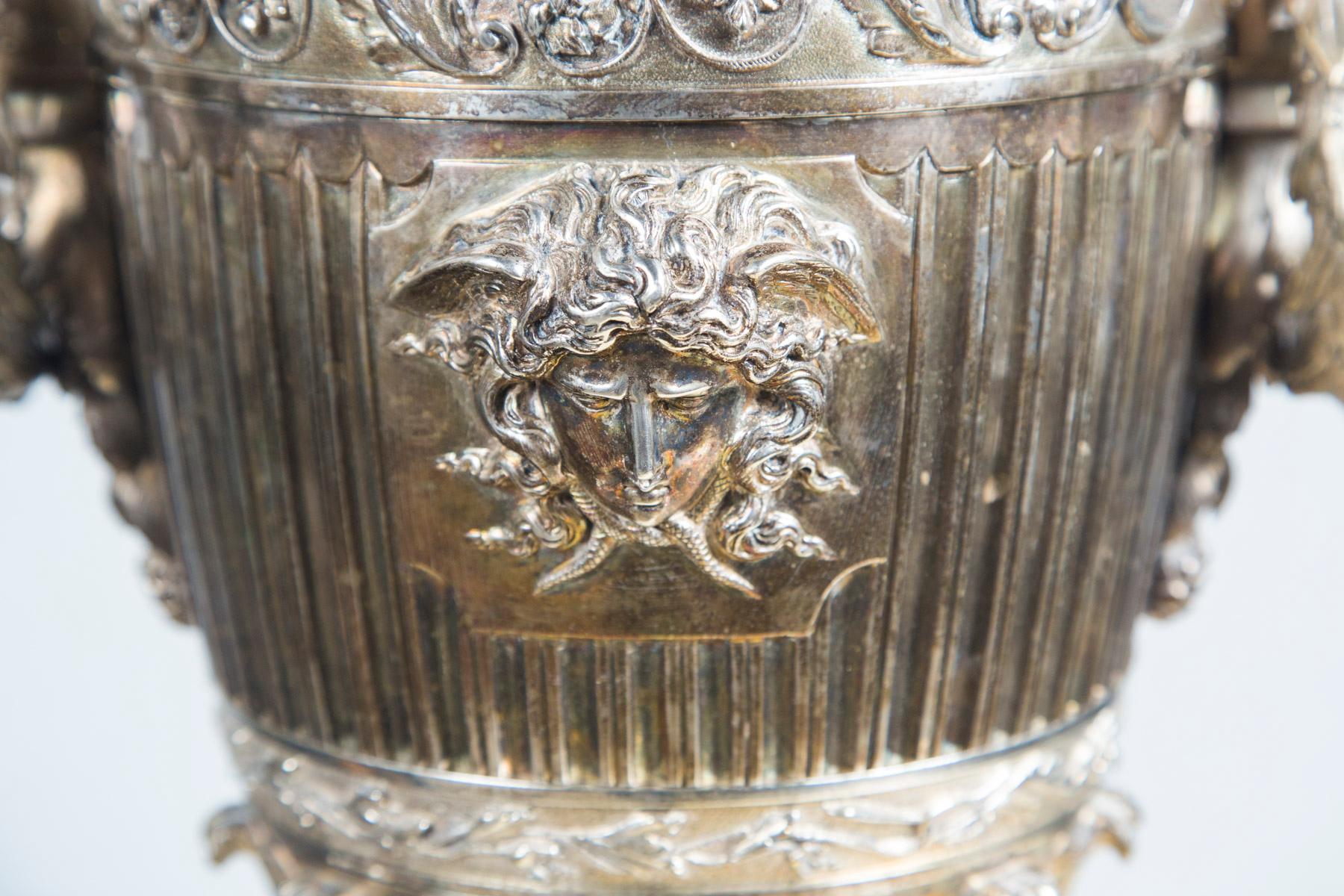 Probably Russian Silver Plated Bronze Urn In Good Condition For Sale In Woodbury, CT