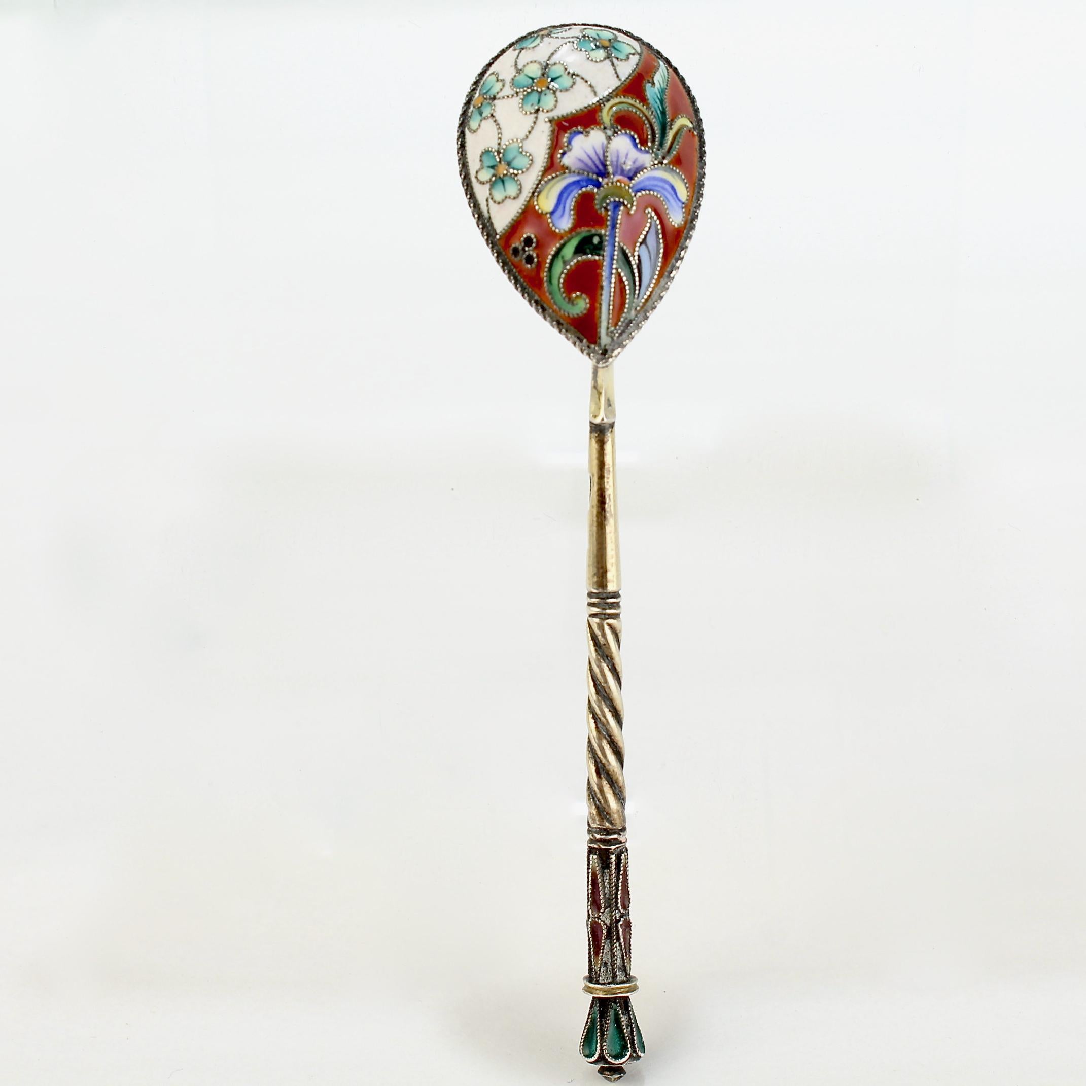 Women's or Men's Russian Silver & Shaded Cloisonne Enamel Tea / Kvosh Spoon by Maria Soko         For Sale