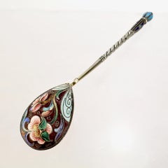 Russian Silver & Shaded Cloisonne Enamel Tea / Kvosh Spoon by Maria Sokolova
