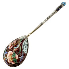 Russian Silver & Shaded Cloisonne Enamel Tea / Kvosh Spoon by Maria Sokolova