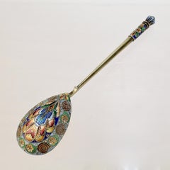 Russian Silver & Shaded Cloisonne Enamel Tea or Kvosh Spoon by Maria Sokolova
