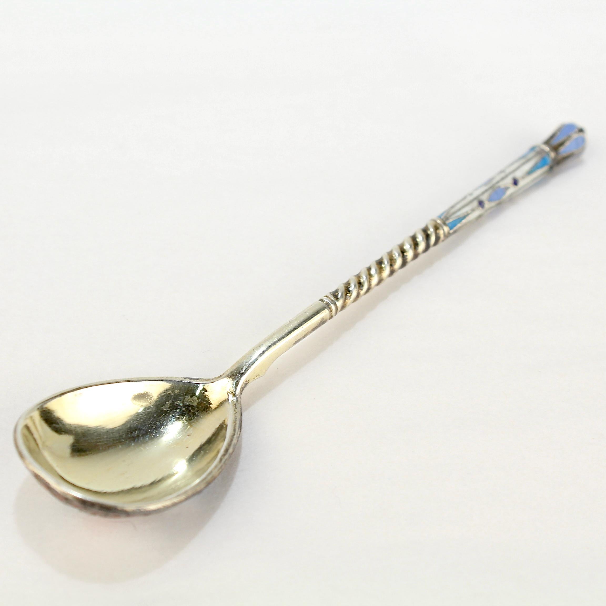 Russian Silver & Shaded Cloisonné Enamel Tea or Kvosh Spoon by Maria Sokolova 1