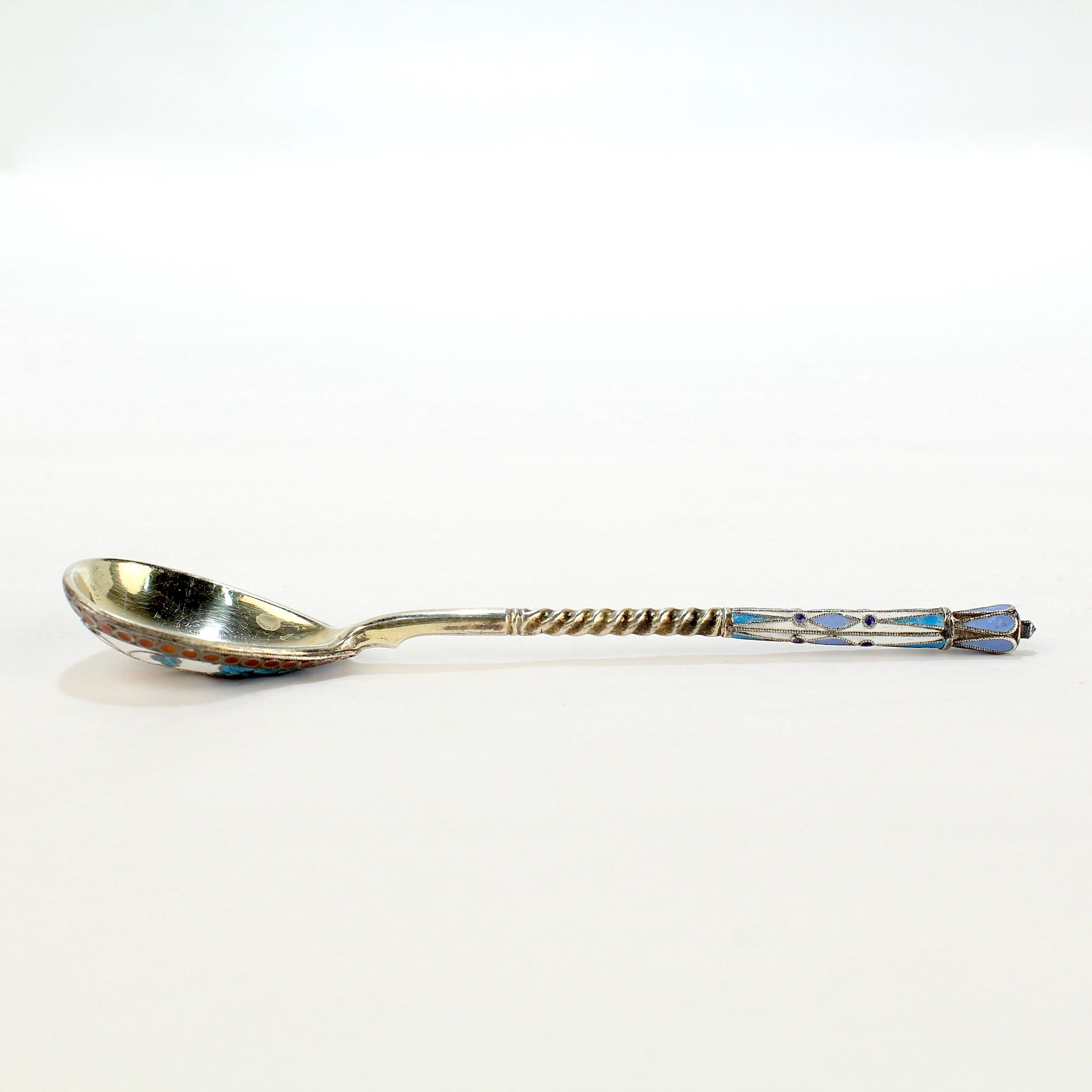 Russian Silver & Shaded Cloisonné Enamel Tea or Kvosh Spoon by Maria Sokolova 2
