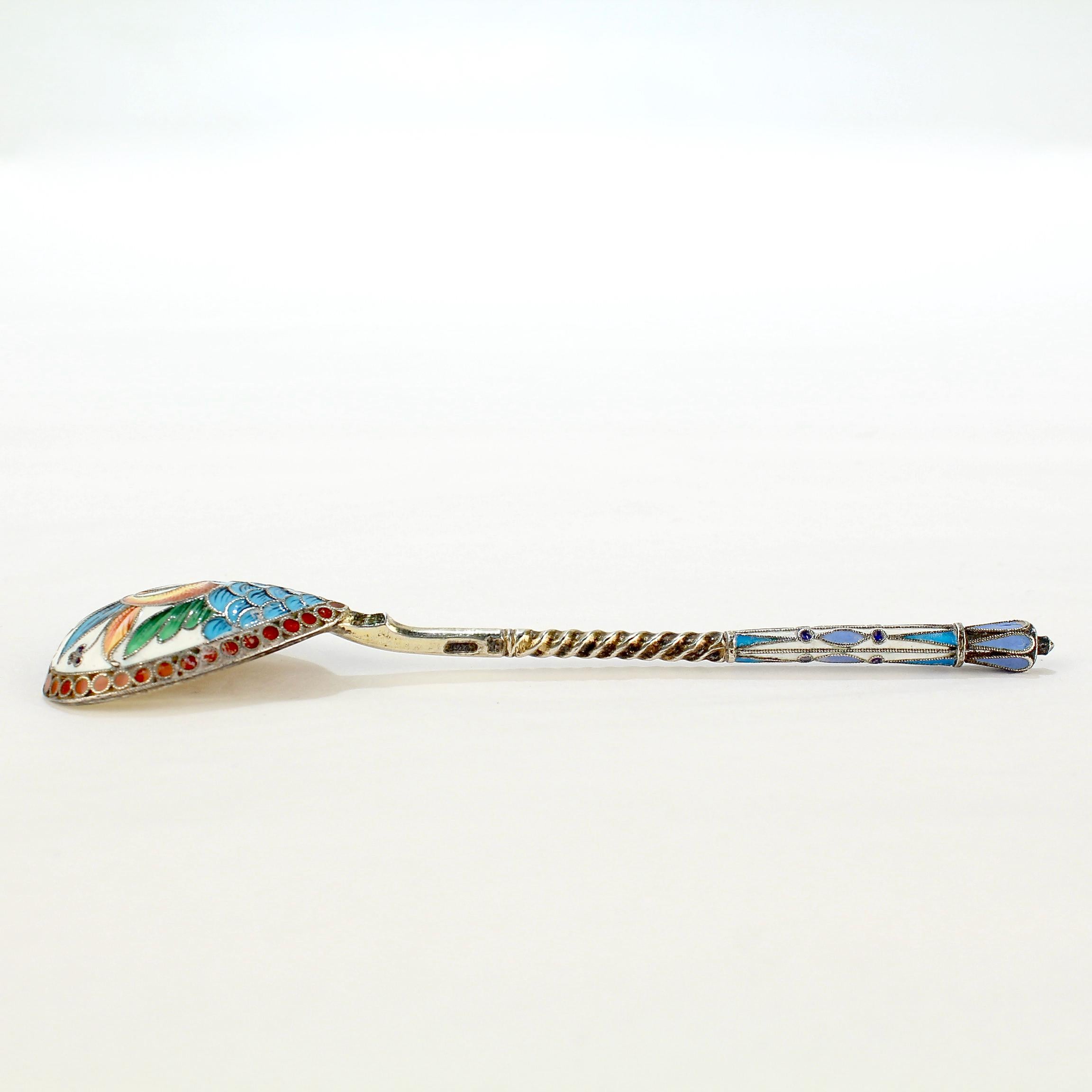 Russian Silver & Shaded Cloisonné Enamel Tea or Kvosh Spoon by Maria Sokolova 3