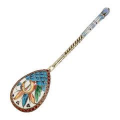 Russian Silver & Shaded Cloisonné Enamel Tea or Kvosh Spoon by Maria Sokolova