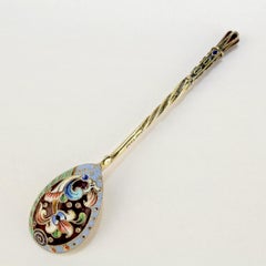 Cucchiaio da tè o Kvosh russo in argento e smalto cloisonne sfumato