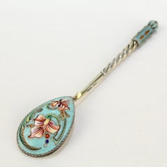 Russian Silver & Shaded Cloisonné Enamel Tea or Kvosh Spoon