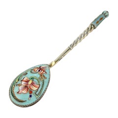 Russian Silver & Shaded Cloisonné Enamel Tea or Kvosh Spoon