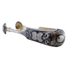 Russian silver sugar tongs with nickel-plated engraving and traces of gold