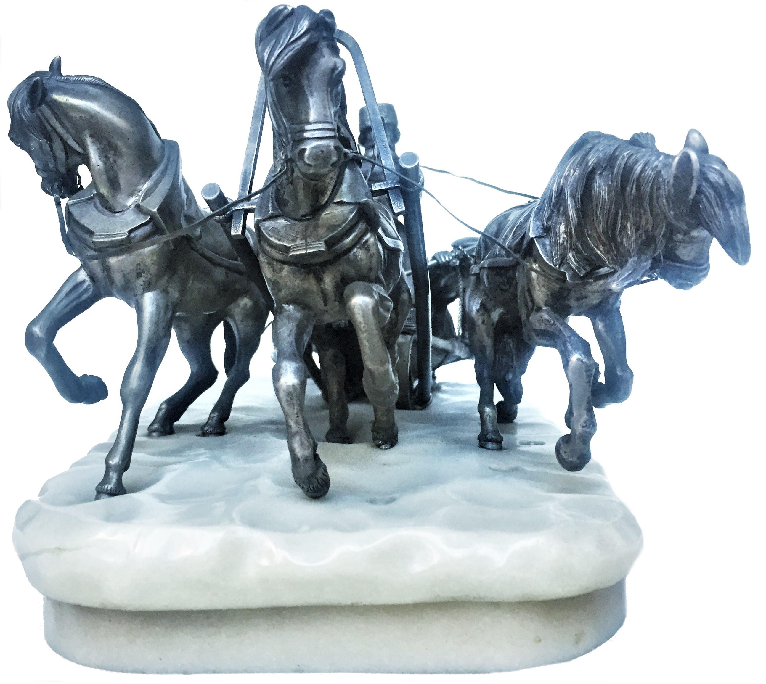 Russian Silver Troika Sculpture, I. Sazikov after E. Lanceray, Moscow, ca. 1875 For Sale 4