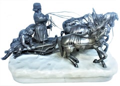 Russian Silver Troika Sculpture, I. Sazikov after E. Lanceray, Moscow, ca. 1875