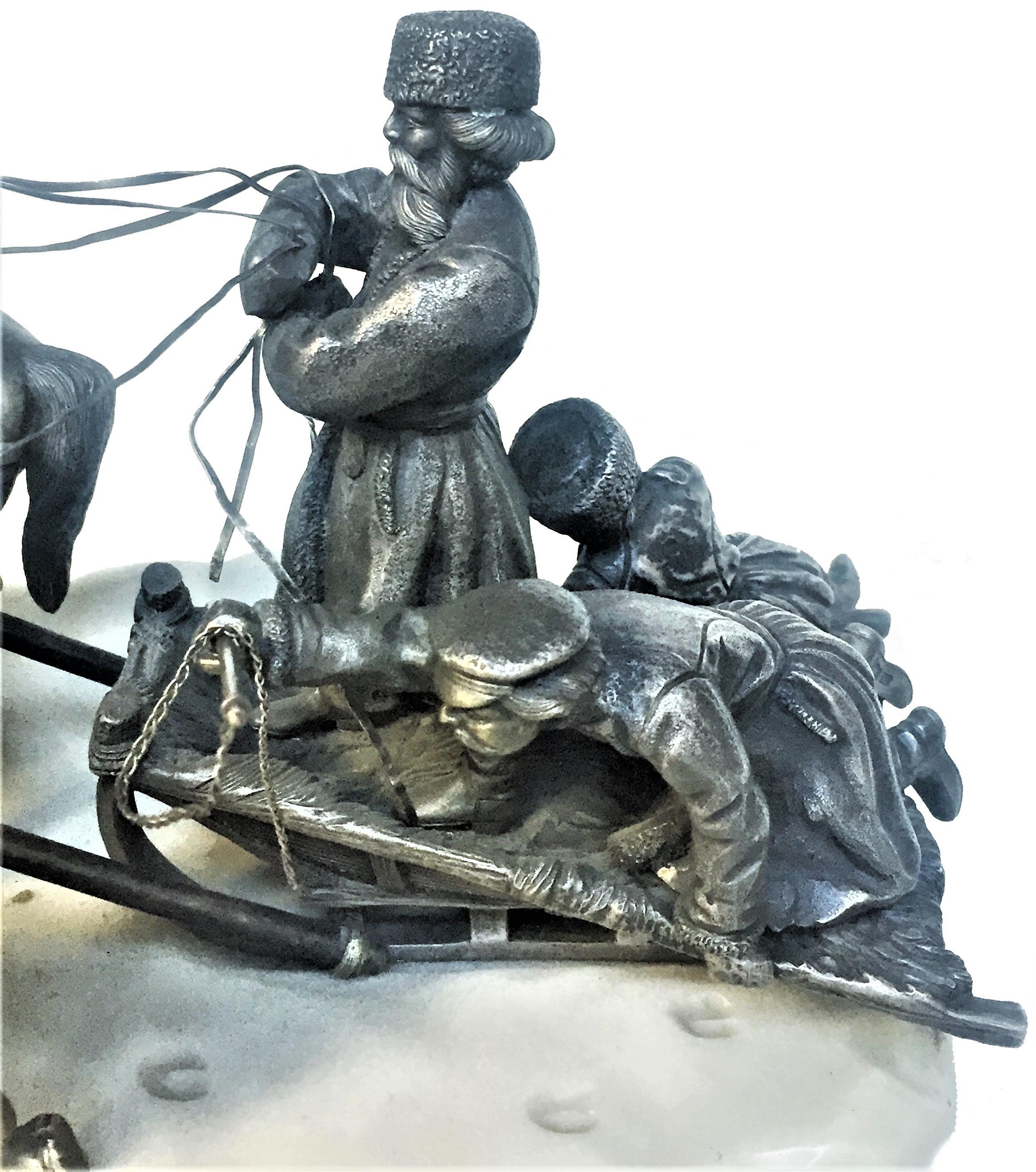 Russian Silver Troika Sculpture, I. Sazikov after E. Lanceray, Moscow, ca. 1875 In Good Condition For Sale In New York, NY