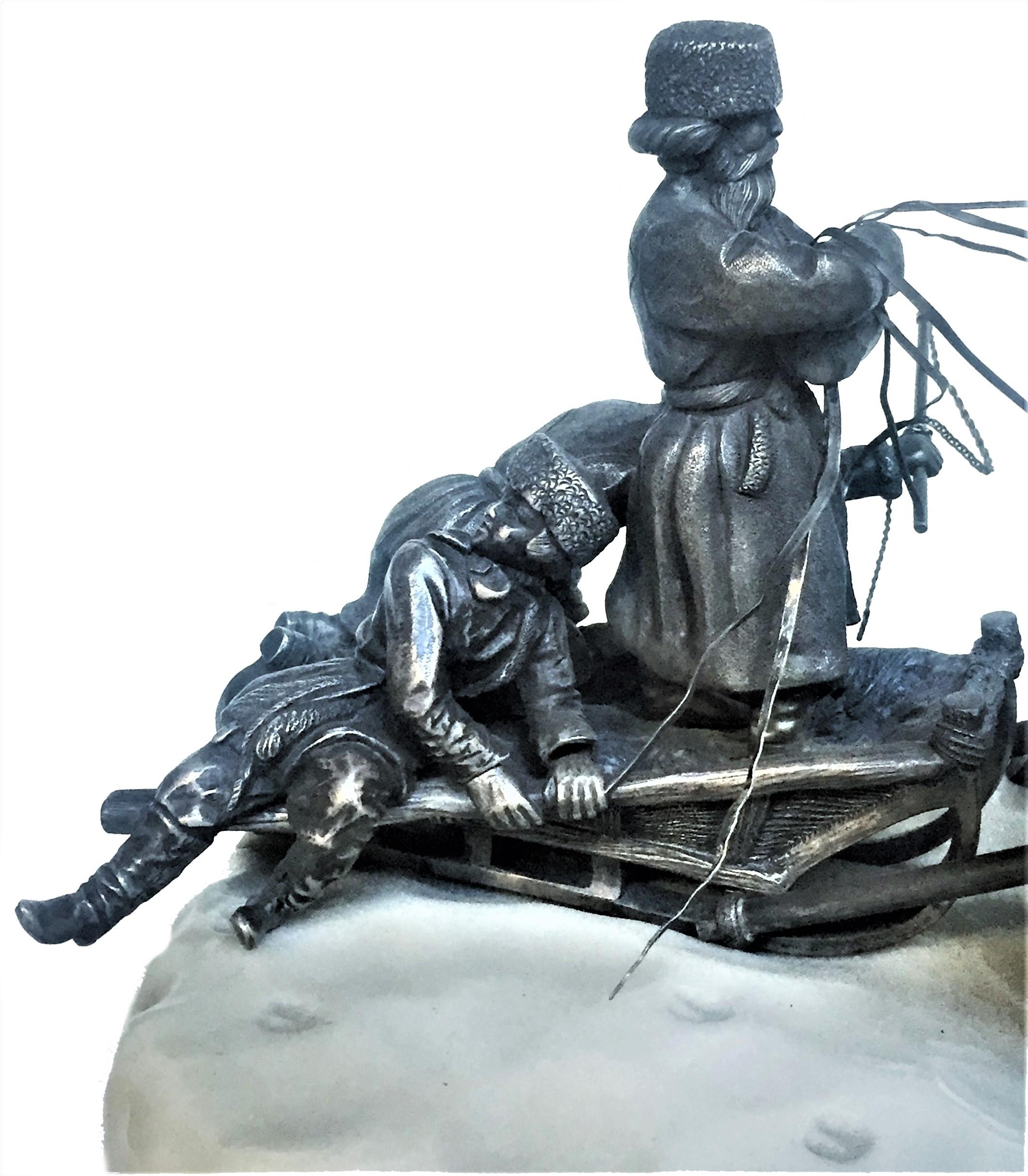 Argent Sculpture russe Troïka en argent:: I. Sazikov d'après E. Lanceray:: Moscou:: vers 1875 en vente