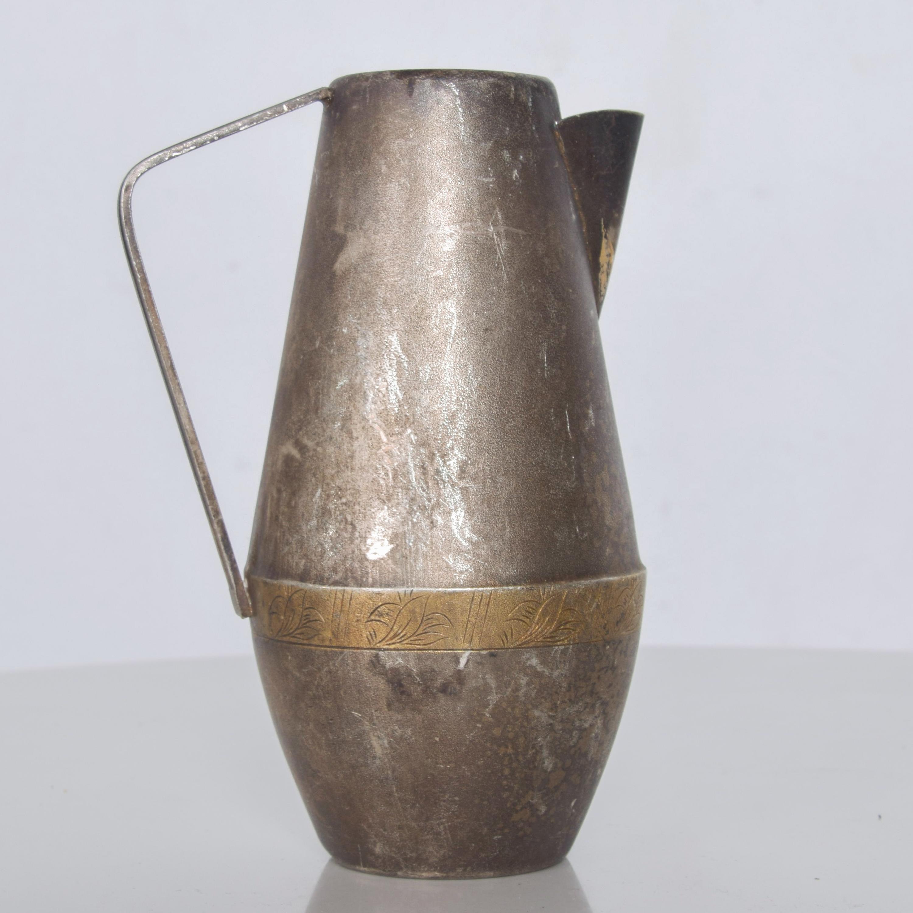 Mid-Century Modern Russian Siommet Petite Modern Pitcher Creamer Silver Plated with Brass Detail For Sale