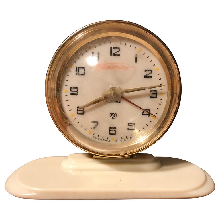 Russian Space Program Rocket Globe Alarm Gagarin Clock Vostok, 1960s For Sale