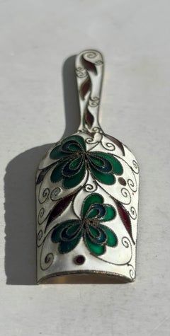 Russian sterling silver / gilded/ enamel Tea Caddy Spoon, tableware .