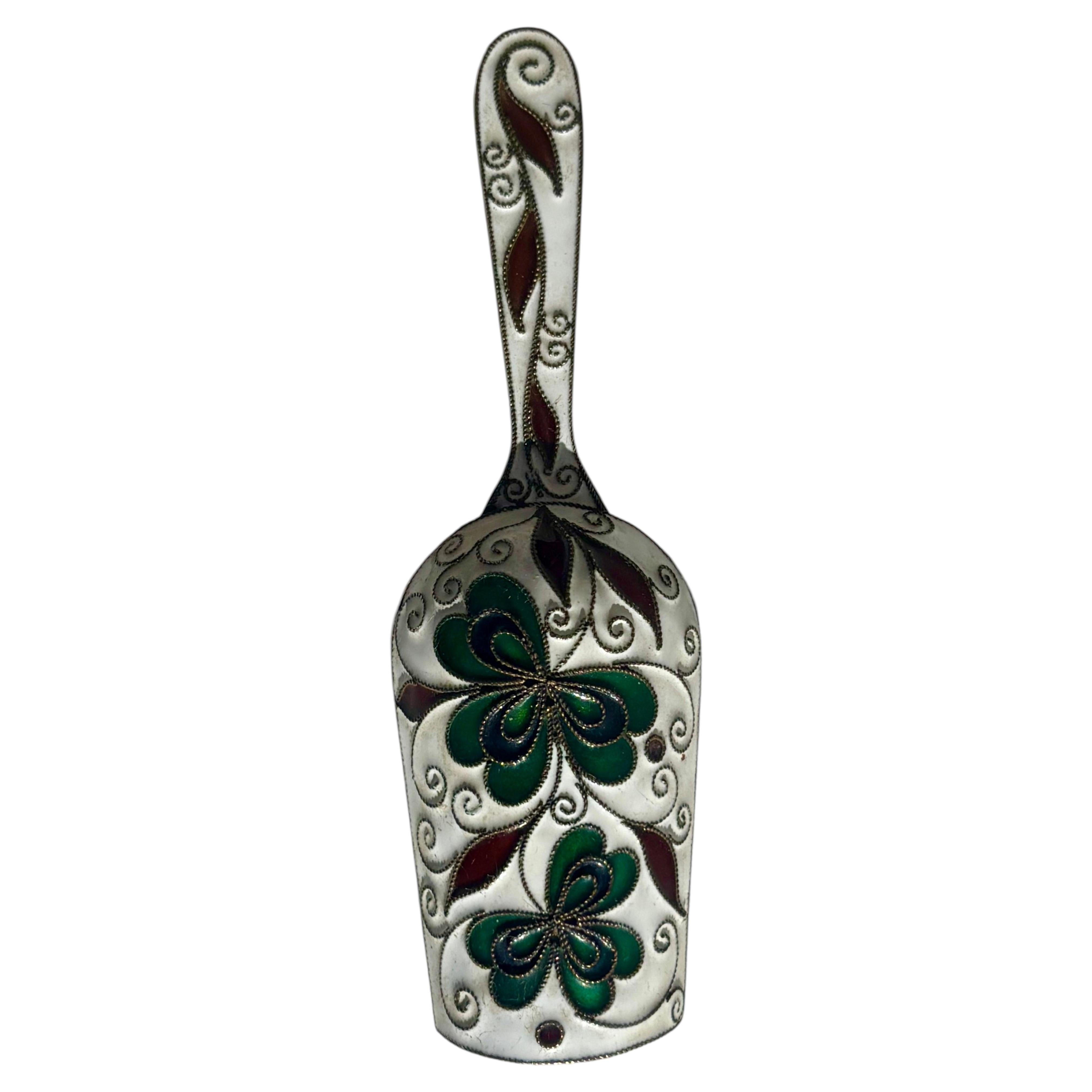Russian sterling silver / gilded/ enamel Tea Caddy Spoon, tableware .