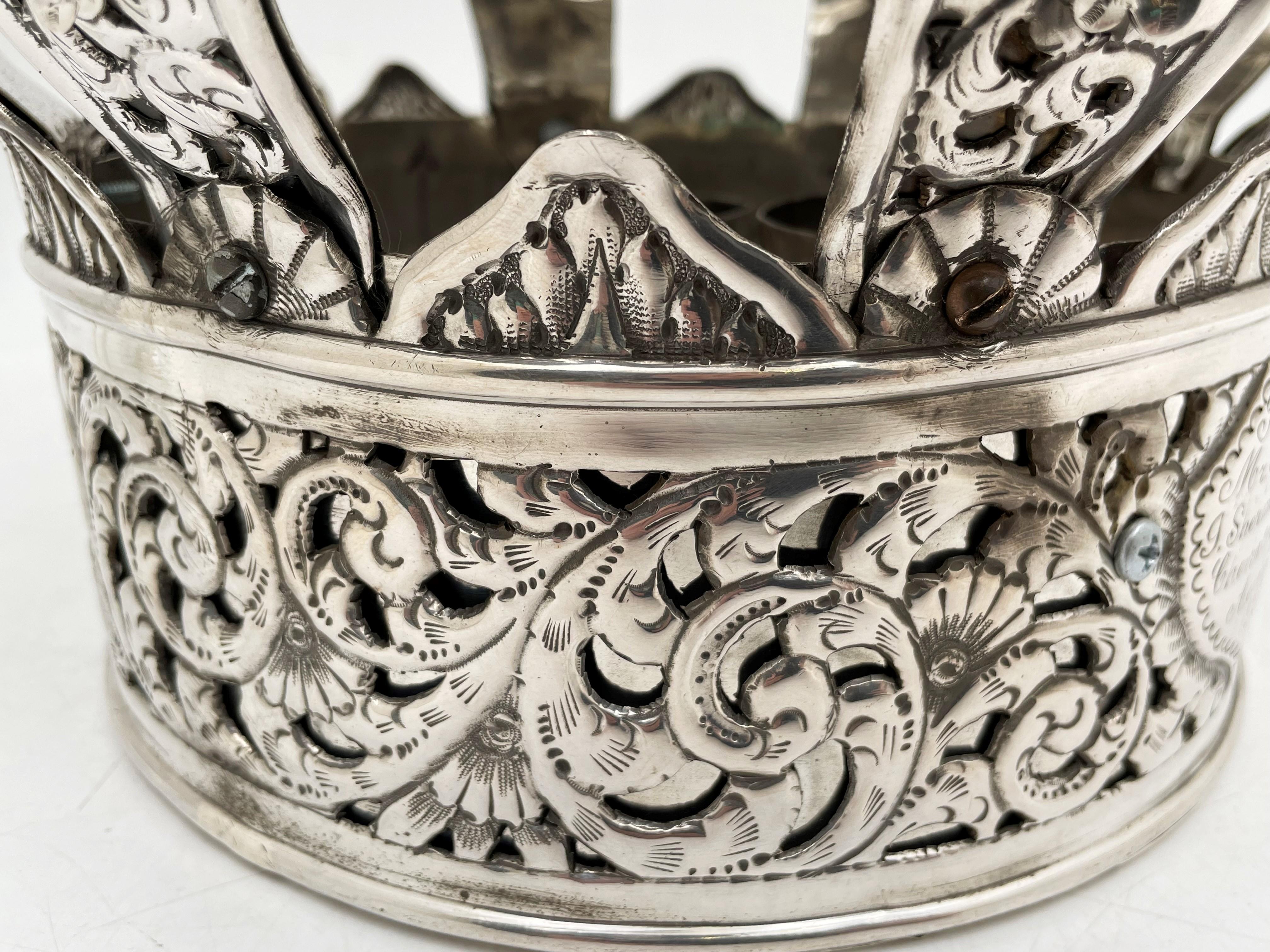 Russian Sterling Silver Torah Crown Judaica Turn of the Century Highly Detailed For Sale 2