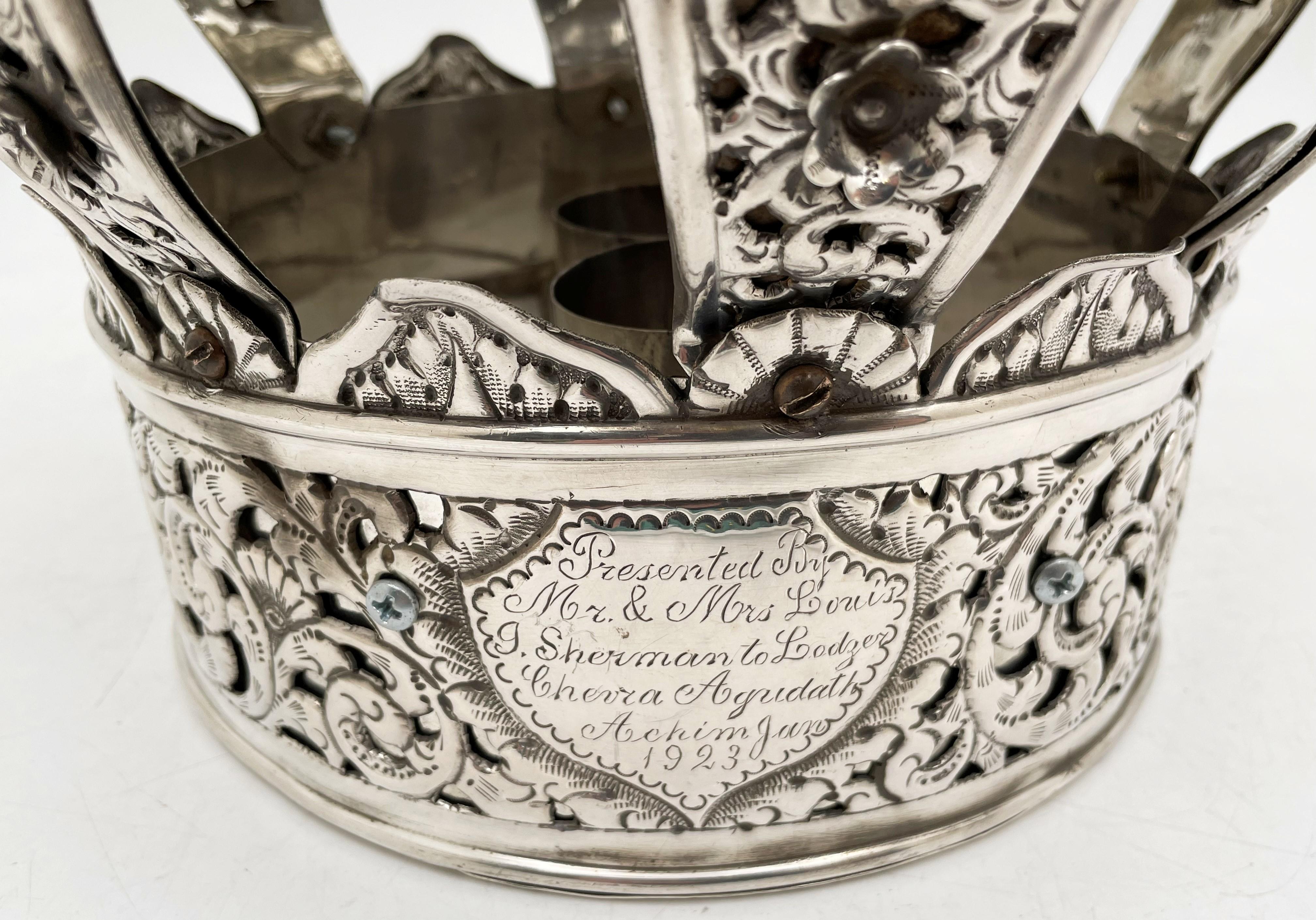 Russian Sterling Silver Torah Crown Judaica Turn of the Century Highly Detailed For Sale 3