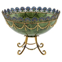 Russian Style 18-Karat Gold, Nephrite, Diamonds, Rubies and Bowl, circa 1980