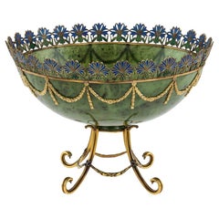 Russian Style 18-Karat Gold, Nephrite, Diamonds, Rubies and Bowl, circa 1980