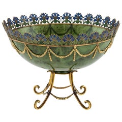 Russian Style 14-Karat Gold, Nephrite, Diamonds, Rubies and Bowl, circa 1980