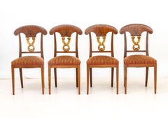 Russian Style Birch & Parcel Gilt Dining Chairs, 4