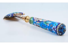 Russian-style silver spice spoon with cloisonné enamel and gilding