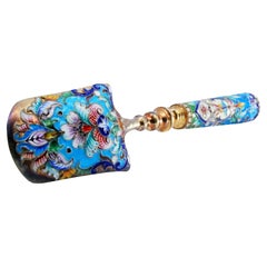 Russian-style silver spice spoon with cloisonné enamel and gilding
