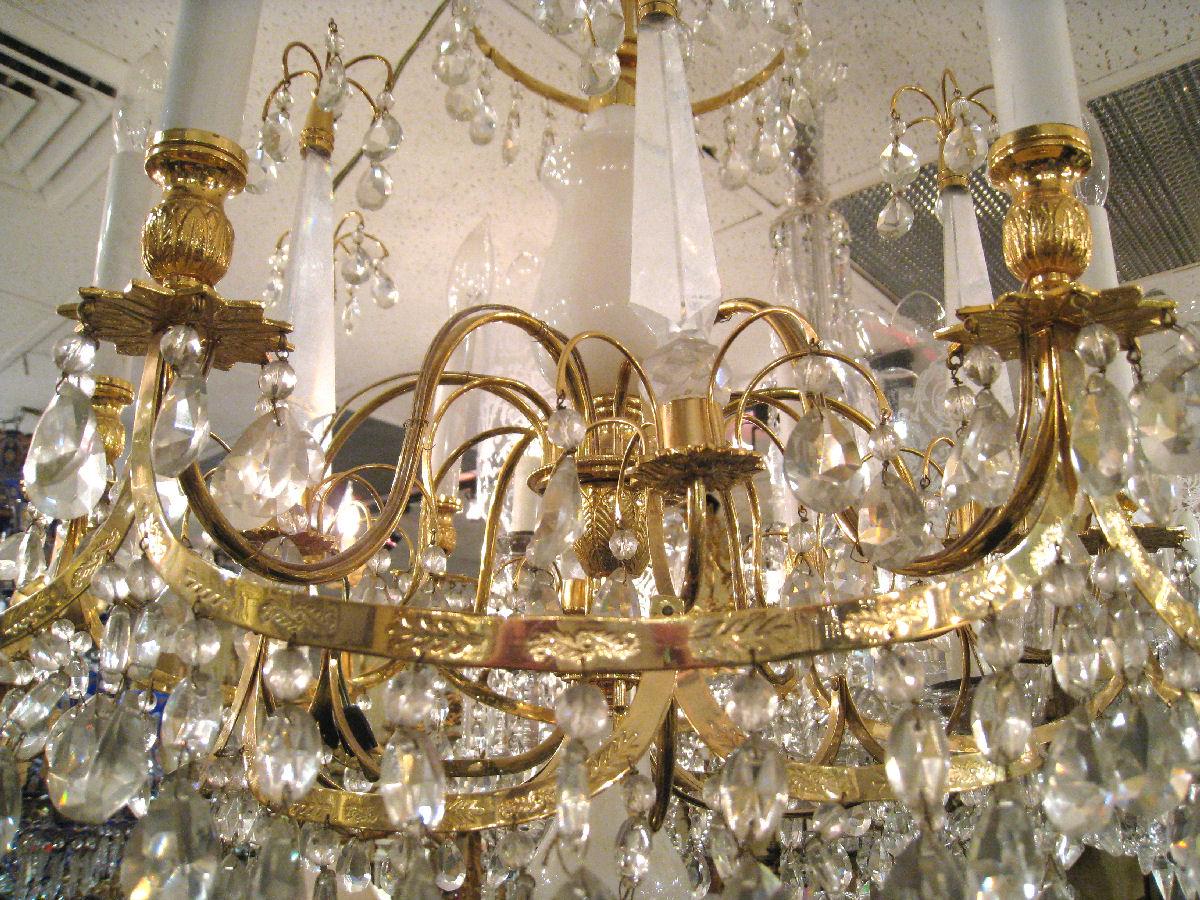 20th Century Russian Style White Opaline and Bronze Six-Light Chandelier