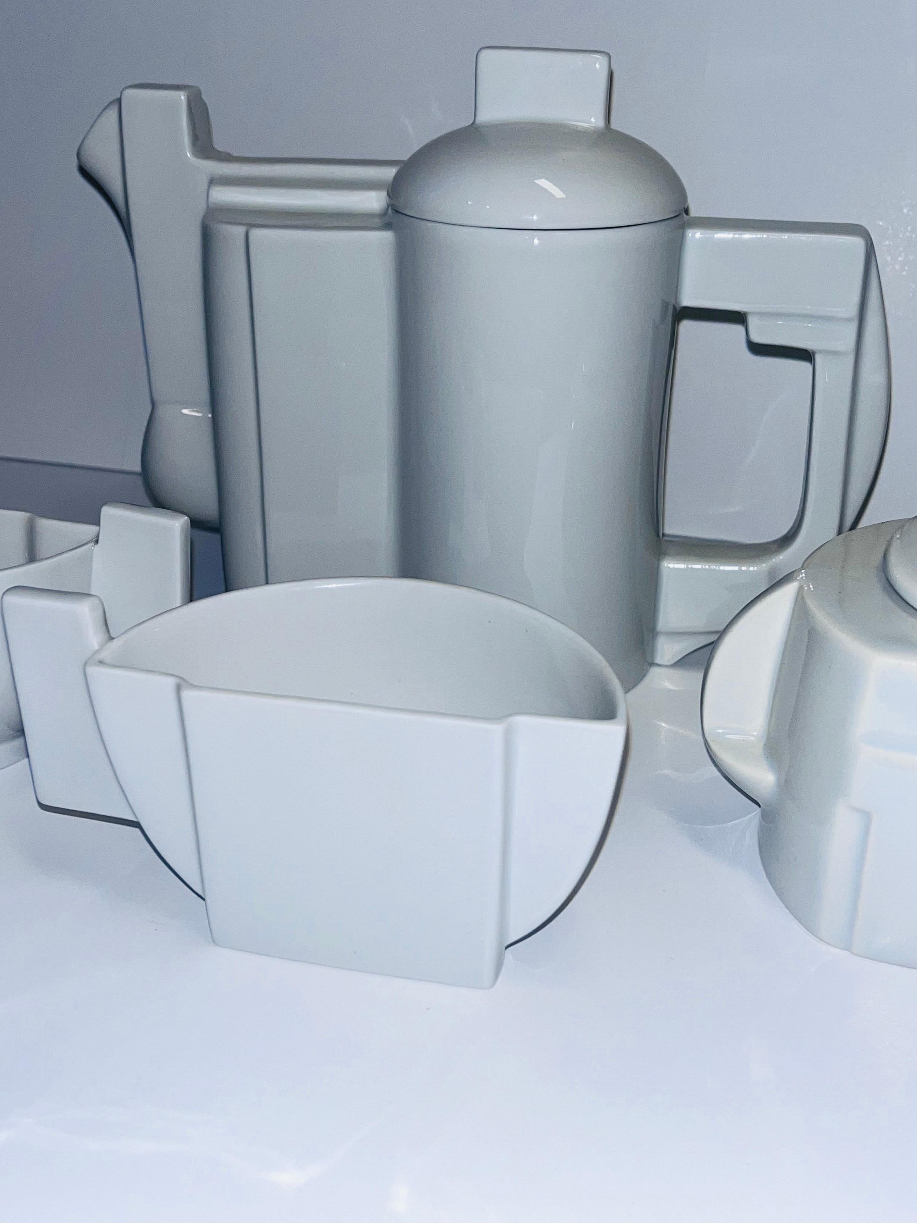 20th Century Russian Suprematist Kazimir Malevich Style White Porcelain Tea Service for Two For Sale