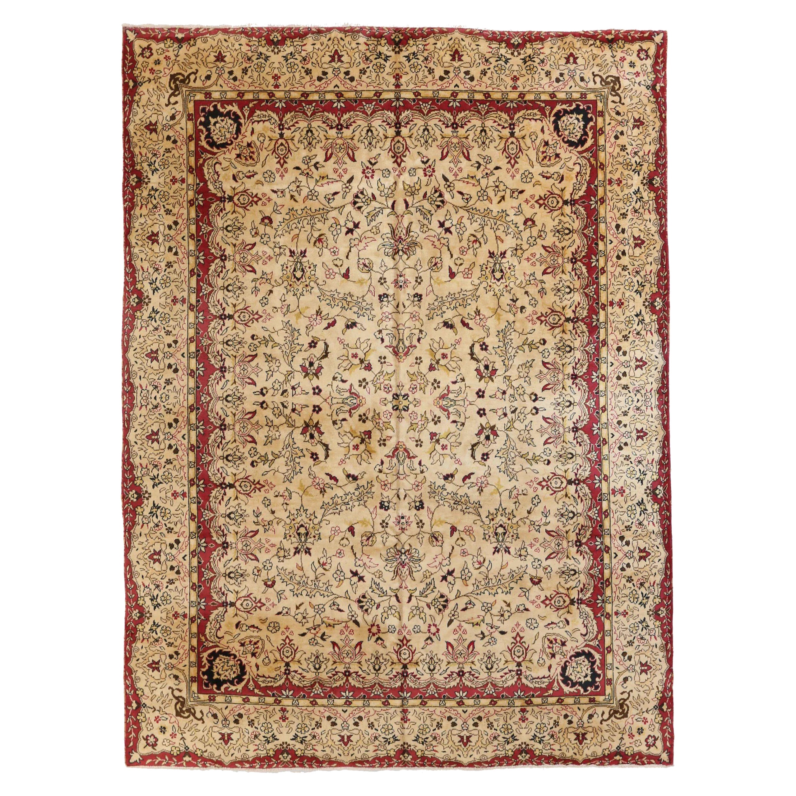 Tappeti russi Tabriz Circa 1910 - Lana Avorio Rosso Giallo 71844 in vendita