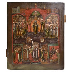 Antique Russian Tempera Icon of the Protection 19th century Intercession of Theotokos 