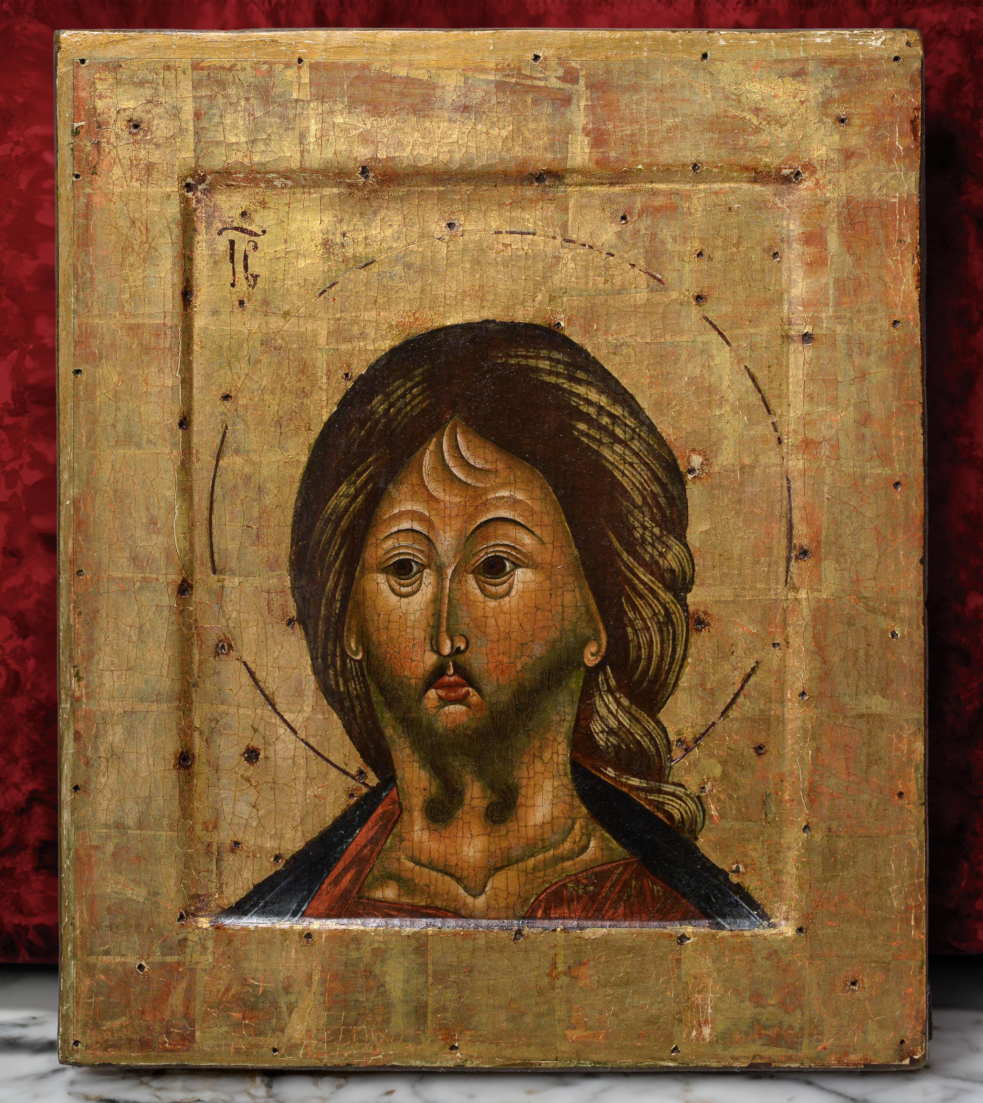 This scarce depiction of Jesus Christ was painted presumably in Moscow in early 19th century. The icon is painted in the author's (improvisational) manner, which differs from the recognized canonical school of iconography. Icons belongs to the