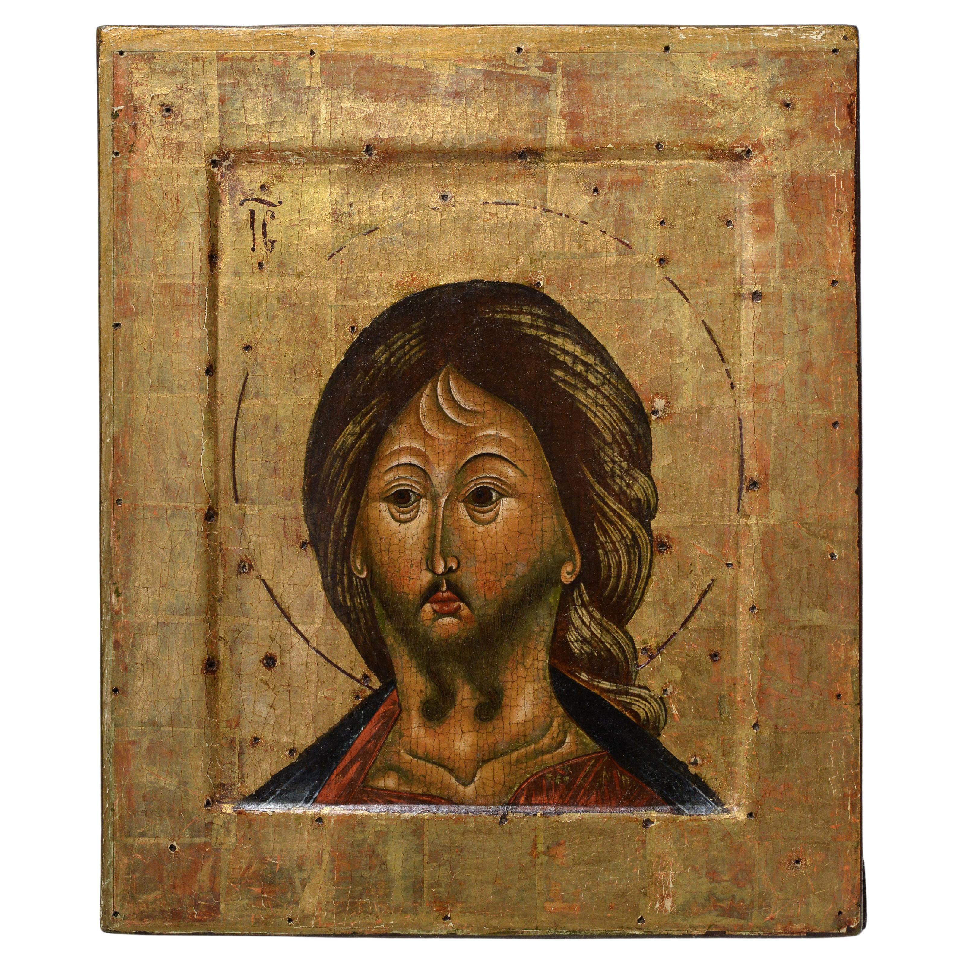 Russian Tempera Icon Unusual Depiction of Jesus Christ 19th century  For Sale