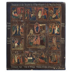 Russian traditional icon “The Twelve great feasts”, 19th century