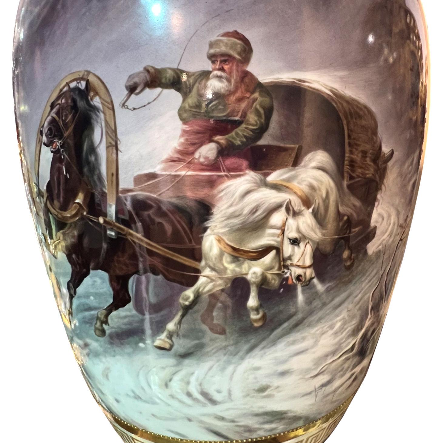 Russian Troica Porcelain Vase After Alfred Von Wierusz-Kowalski, 1849-1915 8