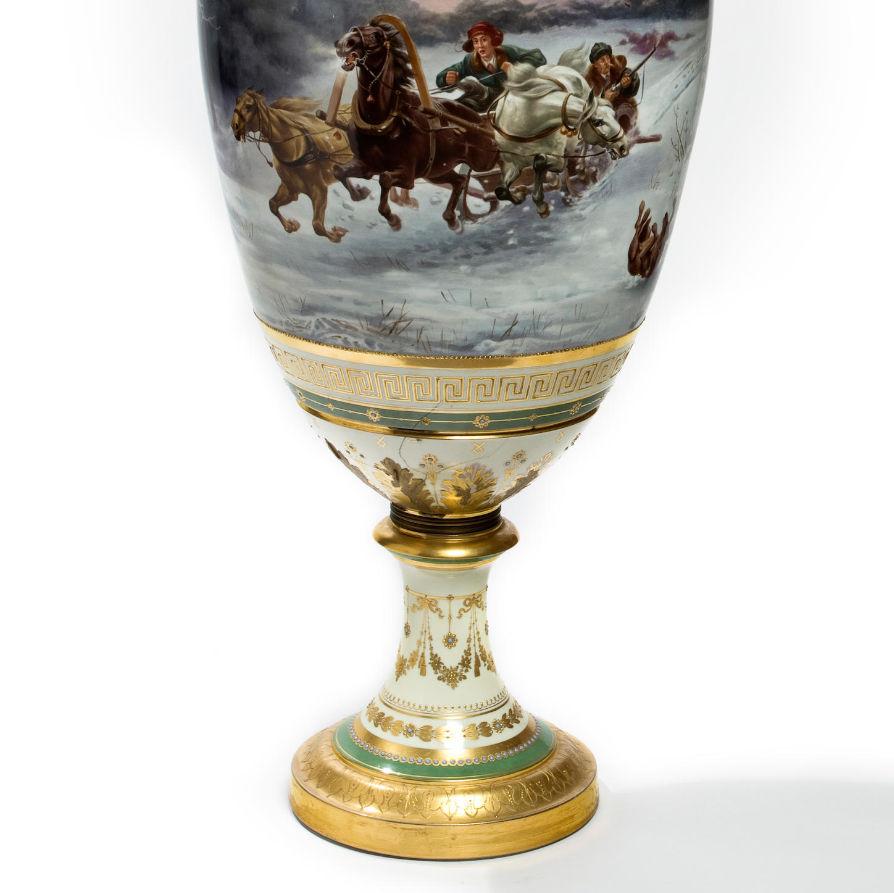German Russian Troica Porcelain Vase After Alfred Von Wierusz-Kowalski, 1849-1915