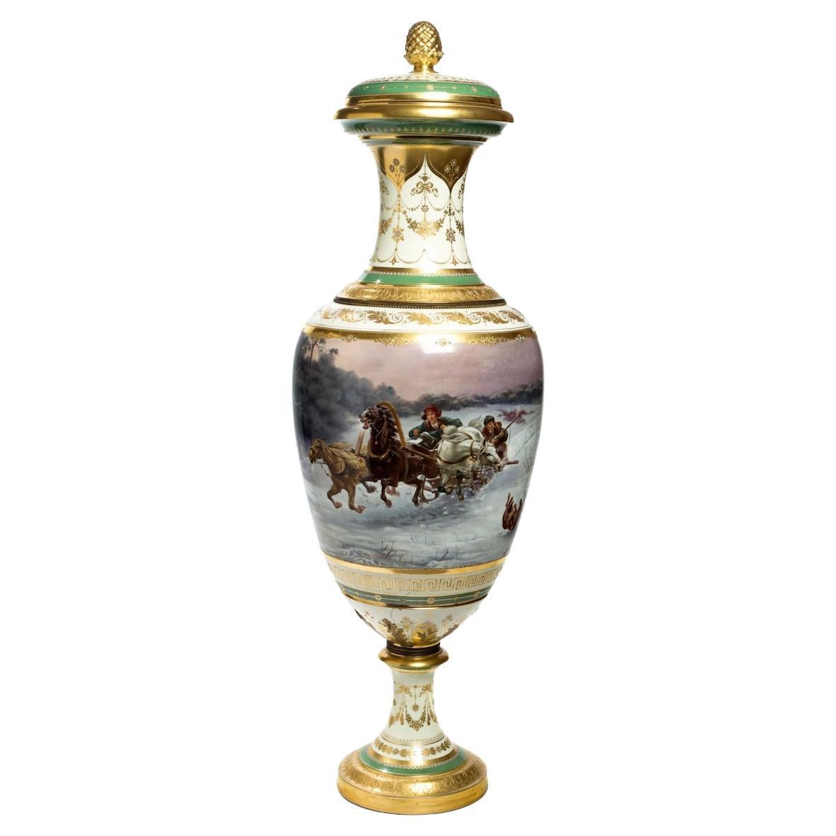 Russian Troica Porcelain Vase After Alfred Von Wierusz-Kowalski, 1849-1915