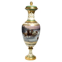 Antique Russian Troica Porcelain Vase After Alfred Von Wierusz-Kowalski, 1849-1915