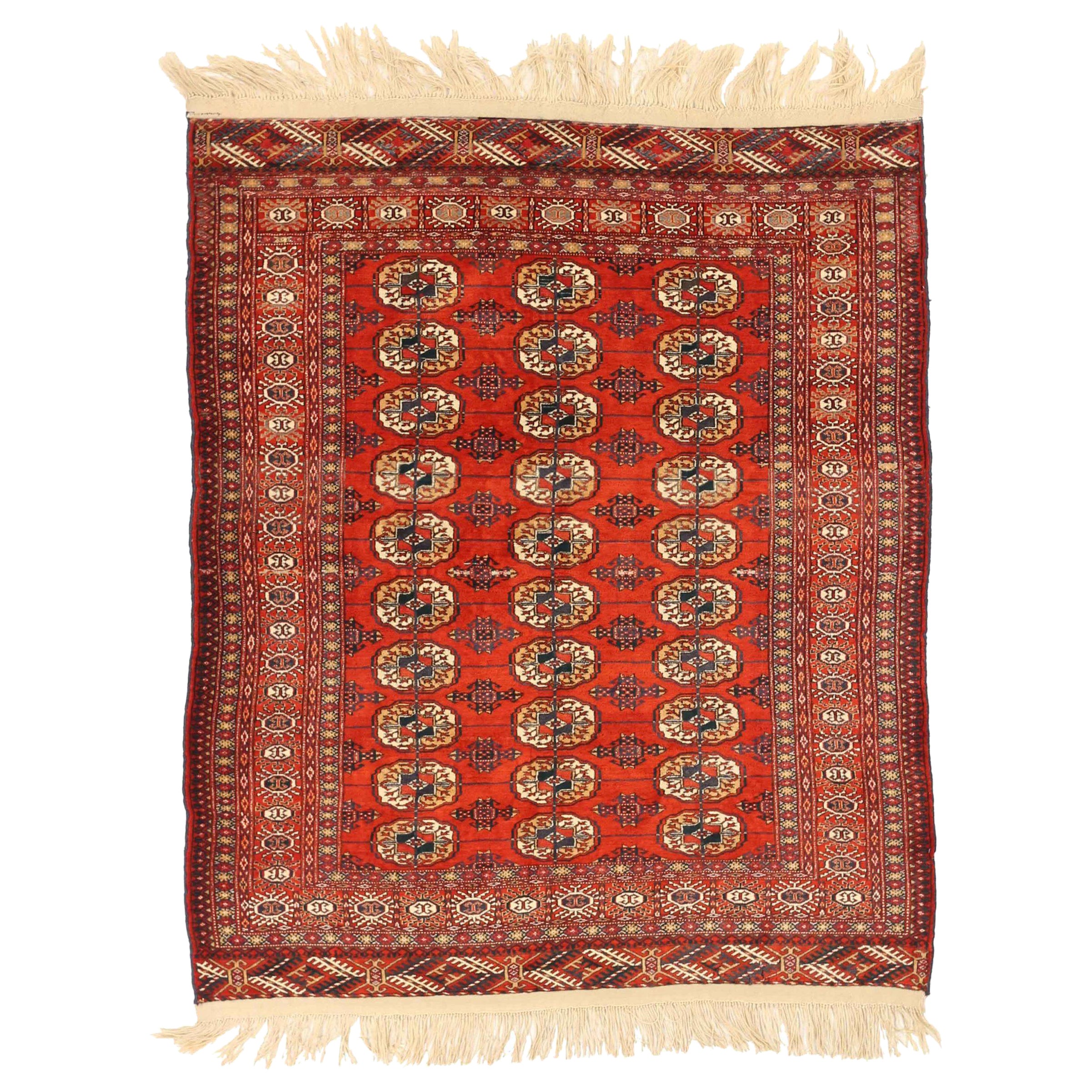Tappeto russo Turkeman Small Design 1910 circa - Lana Avorio Rosso - 75179